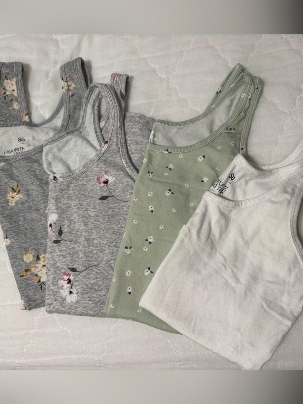 SO Layering Tank Set of 4 - White, Sage, Gray with Floral Accents